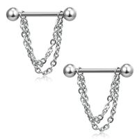 Fashion Geometric Stainless Steel Jewelry Chain Pendant Barbell Breast Ring sku image 1