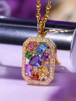 Romantic Colorful Gemstone Ring Full Of Tanzanite Pendant Necklace Set sku image 2