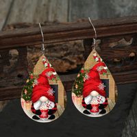 New Christmas Leather Santa Claus Double-sided Printed Leather Earrings sku image 1