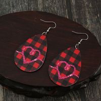 Valentine's Day Series Drop-shaped Red Lattice Leather Heart Earrings Wholesale sku image 1