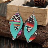 New Multi-layer S-shaped Colorful Leopard Print Leather Earrings sku image 1