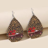 European And American Retro Water Drop Leopard Print Leather Earrings sku image 1