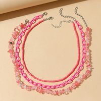 Ethnic Retro Sweet Pink Rice Beads Stone Resin Necklace Set sku image 1