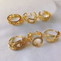European And American Fashion 18k Gold Plated Zircon Geometric Opening Adjustable Copper Ring main image 3