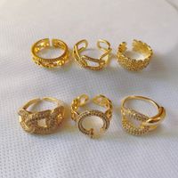 European And American Fashion 18k Gold Plated Zircon Geometric Opening Adjustable Copper Ring main image 5