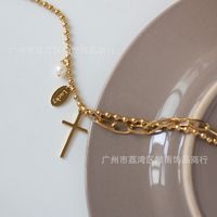 Cross Freshwater Pearl Luck Oval Lucky Bracelet Titanium Steel 18k Gold Plated main image 4