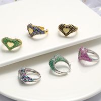 Micro-inlaid Peach Heart Colored Diamond Ring Heart-shaped Opening Adjustable Ring main image 3