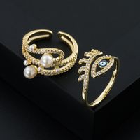 European And American Fashion Copper-plated Gold-plated Micro-inlaid Zircon Eyes Pearl Ring main image 3