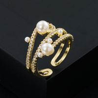 European And American Fashion Copper-plated Gold-plated Micro-inlaid Zircon Eyes Pearl Ring main image 5