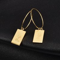 Fashion Titanium Steel 18k Golden Rectangular Queen Head Earrings main image 3