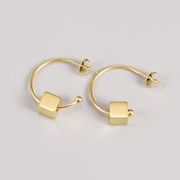 Retro Square C-shaped Large Titanium Steel Earrings main image 4