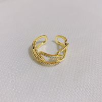 European And American Fashion 18k Gold Plated Zircon Geometric Opening Adjustable Copper Ring sku image 2