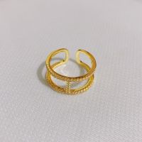 European And American Fashion 18k Gold Plated Zircon Geometric Opening Adjustable Copper Ring sku image 4