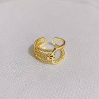 European And American Fashion 18k Gold Plated Zircon Geometric Opening Adjustable Copper Ring sku image 6