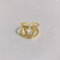 European And American Fashion 18k Gold Plated Zircon Geometric Opening Adjustable Copper Ring sku image 9