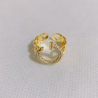 European And American Fashion 18k Gold Plated Zircon Geometric Opening Adjustable Copper Ring sku image 12