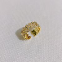 European And American Fashion 18k Gold Plated Zircon Geometric Opening Adjustable Copper Ring sku image 13