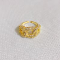 European And American Fashion 18k Gold Plated Zircon Geometric Opening Adjustable Copper Ring sku image 14