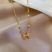 Full Rhinestone Letter H Necklace Simple Clavicle Chain Fashion Necklace sku image 1