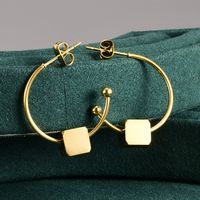 Retro Square C-shaped Large Titanium Steel Earrings sku image 1