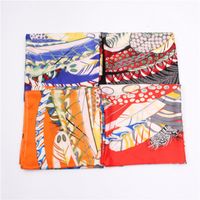 European Twill Silk Square Scarf Color Feather Printing Female Headscarf Shawl Scarf main image 5
