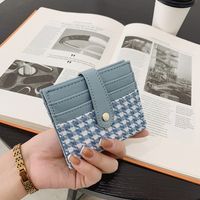 Female Compact Multi-card Position Houndstooth Fabric Card Holder Bag sku image 1