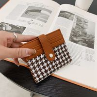 Female Compact Multi-card Position Houndstooth Fabric Card Holder Bag sku image 3