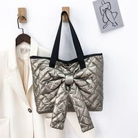 New Embroidery Bow Cotton-padded Large-capacity One-shoulder Underarm Handbag sku image 3