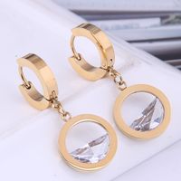 Korean Fashion Sweet Titanium Steel Concise Circle Zircon Earrings main image 2