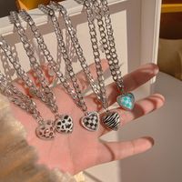Fashion Checkerboard Heart Pendent Necklace Female Simple Titanium Steel Sweater Chain main image 1