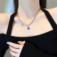 Fashion Checkerboard Heart Pendent Necklace Female Simple Titanium Steel Sweater Chain main image 3