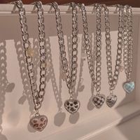 Fashion Checkerboard Heart Pendent Necklace Female Simple Titanium Steel Sweater Chain main image 5