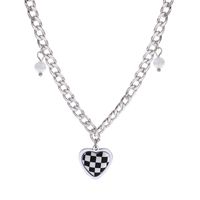 Fashion Checkerboard Heart Pendent Necklace Female Simple Titanium Steel Sweater Chain main image 7