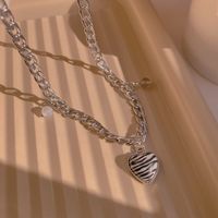 Fashion Checkerboard Heart Pendent Necklace Female Simple Titanium Steel Sweater Chain sku image 1