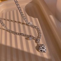 Fashion Checkerboard Heart Pendent Necklace Female Simple Titanium Steel Sweater Chain sku image 2