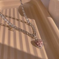 Fashion Checkerboard Heart Pendent Necklace Female Simple Titanium Steel Sweater Chain sku image 3