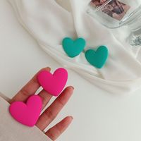 Korean Fashion Love Silver Needle Multi-color Peach Heart Earrings main image 3