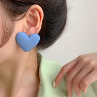 Korean Fashion Love Silver Needle Multi-color Peach Heart Earrings sku image 5