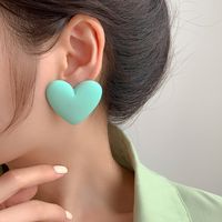 Korean Fashion Love Silver Needle Multi-color Peach Heart Earrings sku image 8