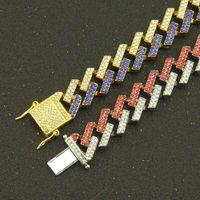 Colored Hip-hop Diamond Strip Cuban Chain Magnet Buckle Necklace main image 4