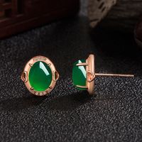 Boucles D&#39;oreilles Mode Rétro Ethnique Calcédoine Verte Zircon Agate Verte main image 5