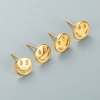 Fashion Copper Gold-plated Micro-inlaid Zircon Smiley Face Earrings main image 1