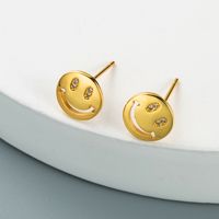 Fashion Copper Gold-plated Micro-inlaid Zircon Smiley Face Earrings main image 4