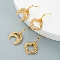 Fashion Gold-plated Copper Micro-inlaid Zircon Flower Moon Shape Earrings main image 1