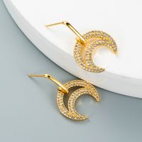 Fashion Gold-plated Copper Micro-inlaid Zircon Flower Moon Shape Earrings main image 5