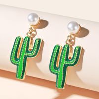 Simple Forest Pearl Earrings Wild  Temperament Green Cactus Earrings main image 5