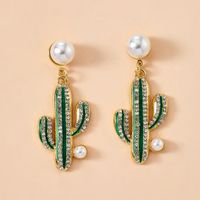 Simple Forest Pearl Earrings Wild  Temperament Green Cactus Earrings sku image 9