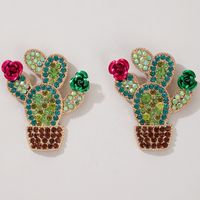 Simple Forest Pearl Earrings Wild  Temperament Green Cactus Earrings sku image 11