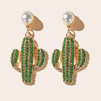 Simple Forest Pearl Earrings Wild  Temperament Green Cactus Earrings sku image 10