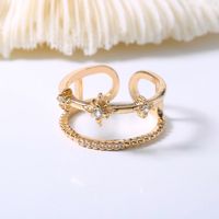 Double-layer Golden Open Sky Star Zircon Copper Ring Fashion Ring main image 1